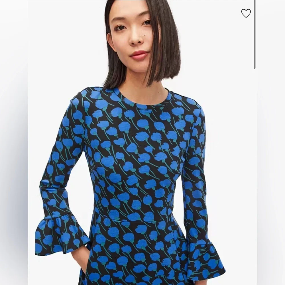 NWOT Kate Spade Seascape Poetic Floral Ponte Bell Sleeve Dress XS